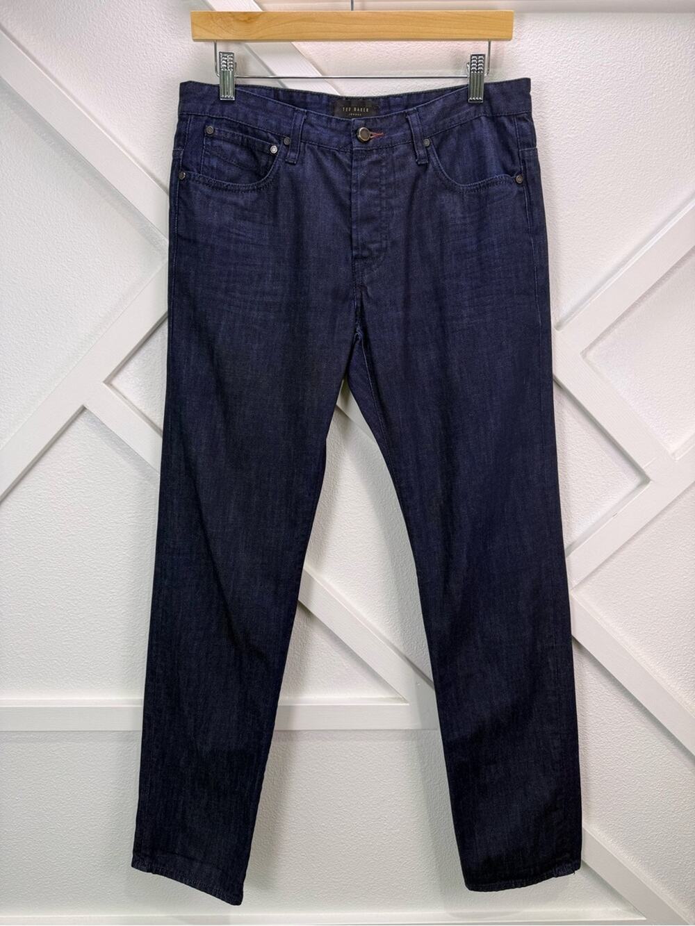Ted Baker London Mens 32R Dark Wash Button Fly Jeans Paisley Lined Slim Straight